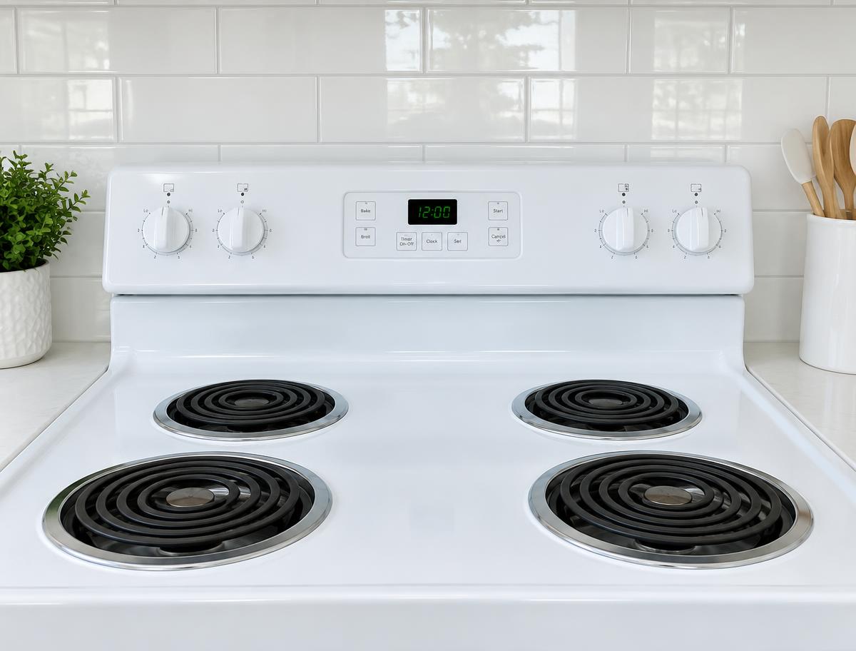 Same stovetop shining white and grease-free after cleaning